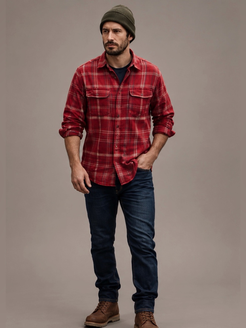 Grayers Red Plaid Flannel Shirt Utility Workwear Heritage Lumberjack Cotton Med